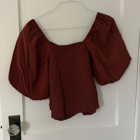 GAP Rust Ruched Puff Sleeve Blouse, NWOT - Picture 5 of 5